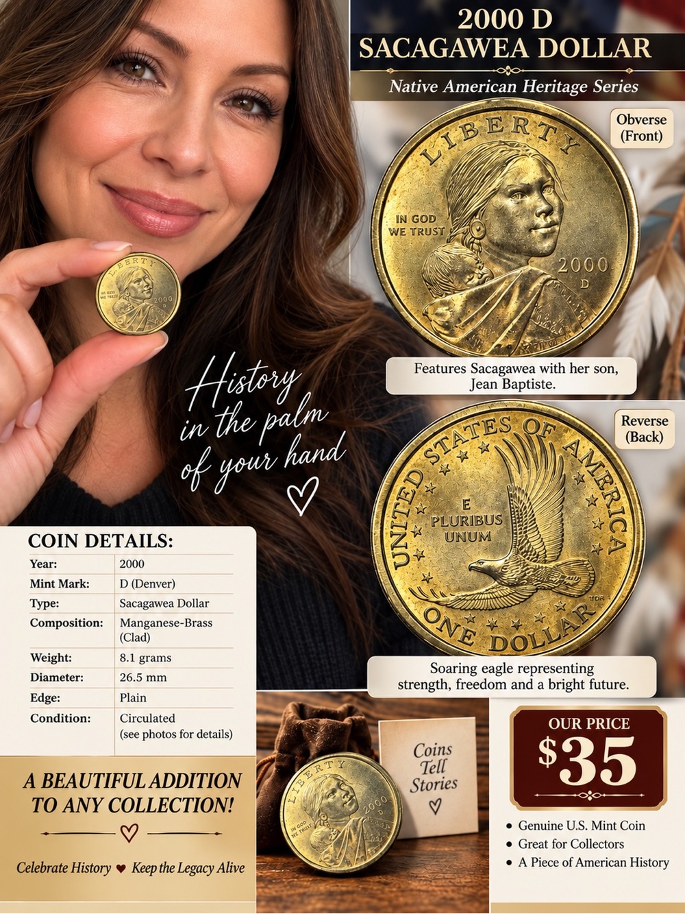 Dollar 2000 D - Manganese-Brass One Dollar Coin (Gold Tone)